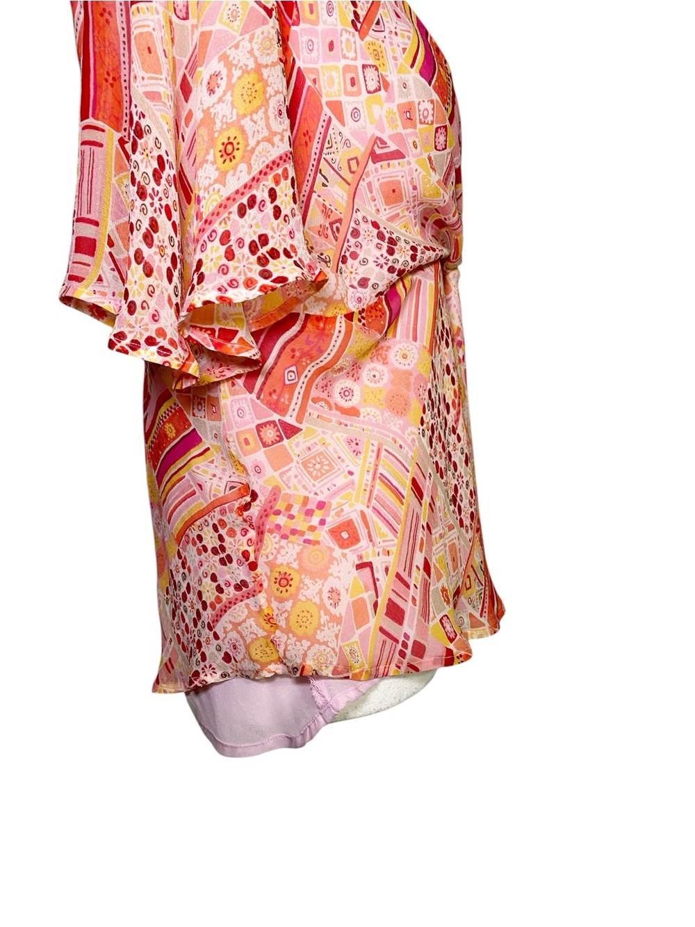 Silkland Y2K Boho Chic 100% Silk Patchwork Flutter Sleeve Blouse - Picture 7 of 14